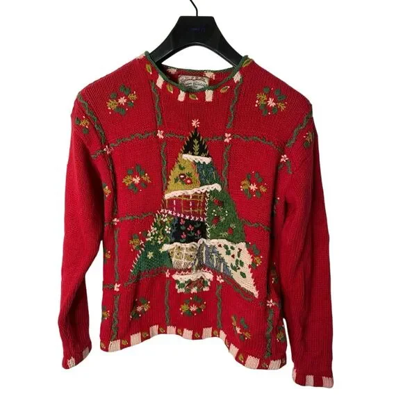Heirloom Collectibes vintage Christmas tree sweater women's size medium - Picture 1 of 3